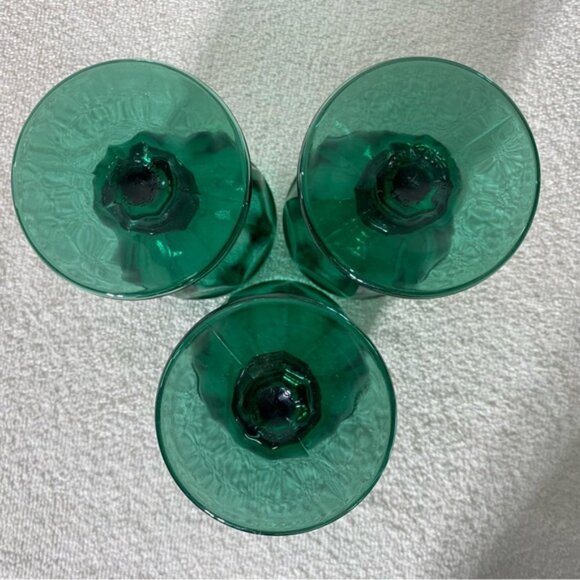 Vintage Libbey Glass Duratuff Gibraltar Juniper Green Water Goblets Set Of 3 - Picture 5 of 11